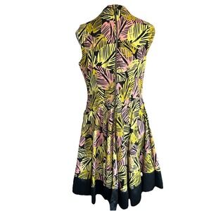 Women's Bar lll Leaf Print Sleeveless Dress Pink Yellow Floral Tropical Size M